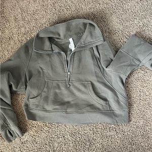 cropped army green ish scuba quarter zip